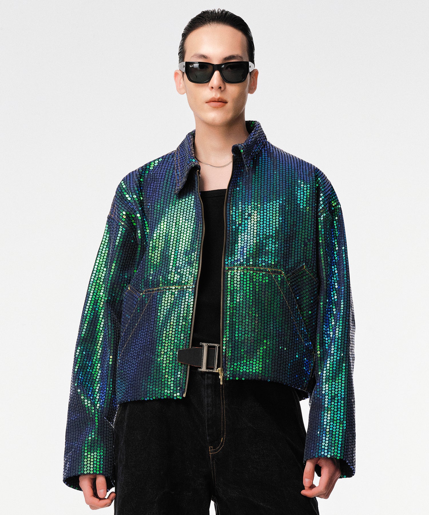Matrix Sequin Denim Crop Jacket L
