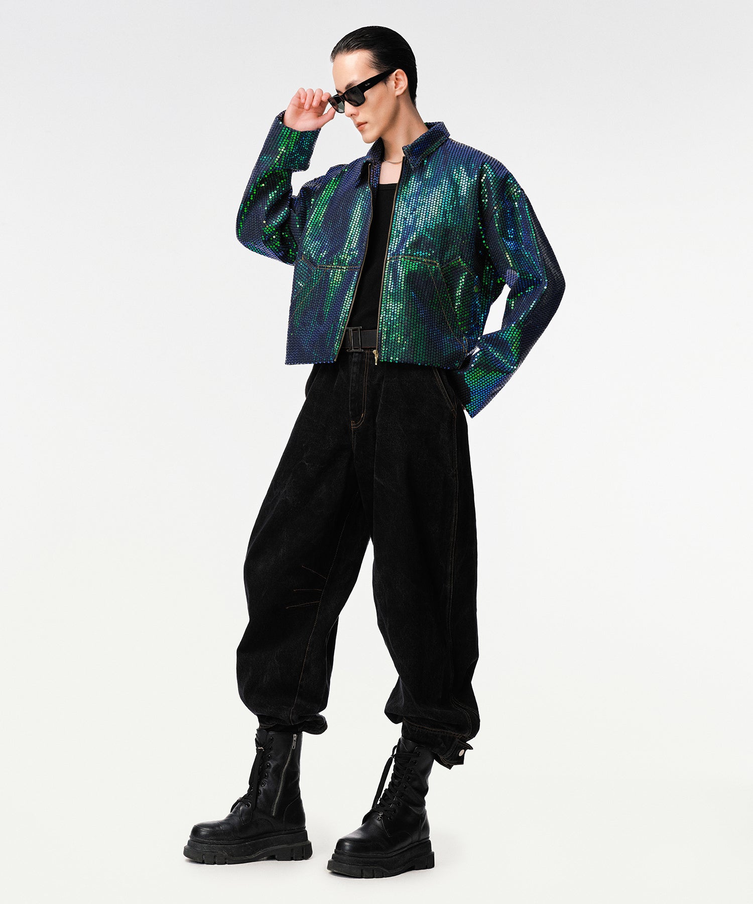 Matrix Sequin Denim Crop Jacket