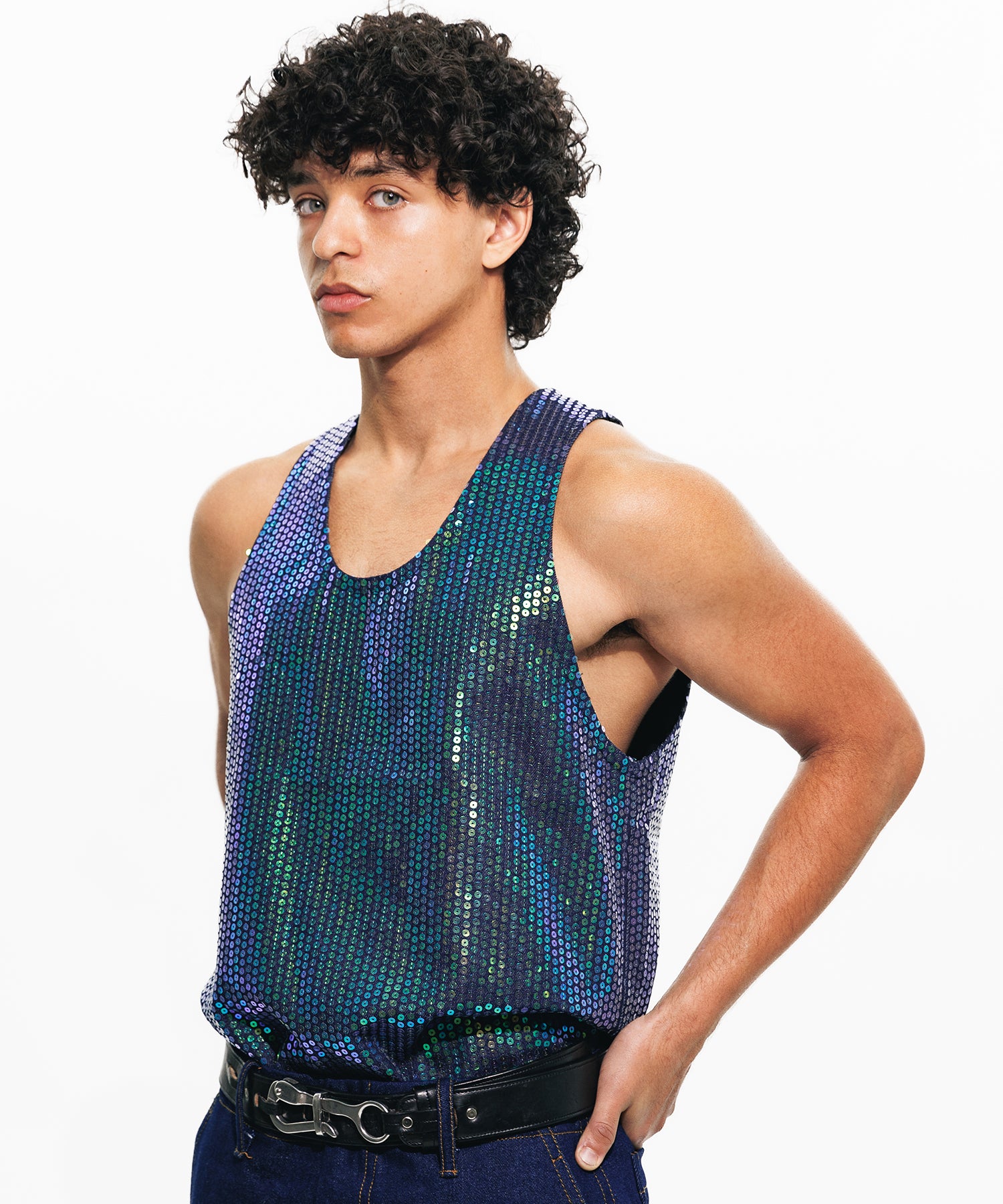 Matrix Sequin Denim Tank Top